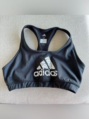 Adidas Womens Sports Bra ClimaLite Black Racerback Size M White Speckled Logo